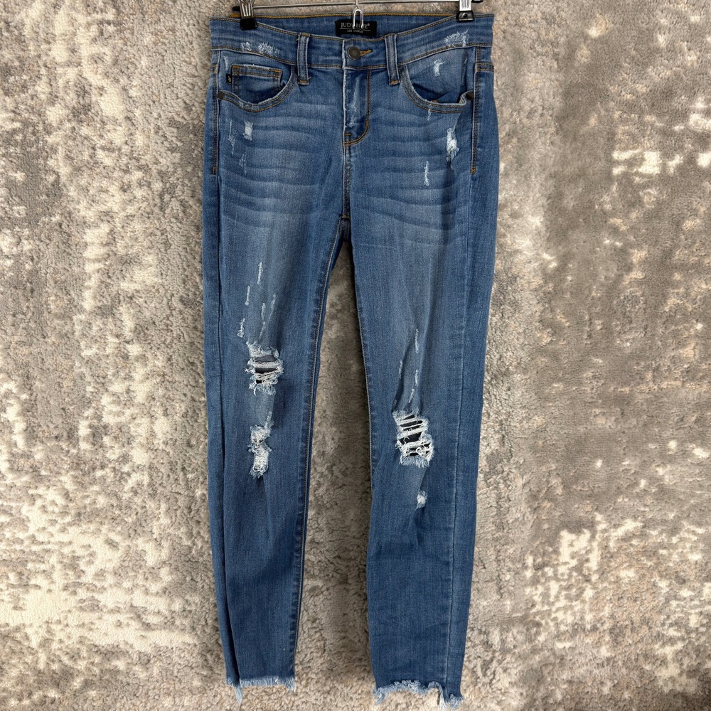 Judy Blue Size 5/27 Distressed Raw Hem Straight Fit Denim Jeans Blue Women